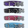 Dot Print Leather Collar With Rhinestones