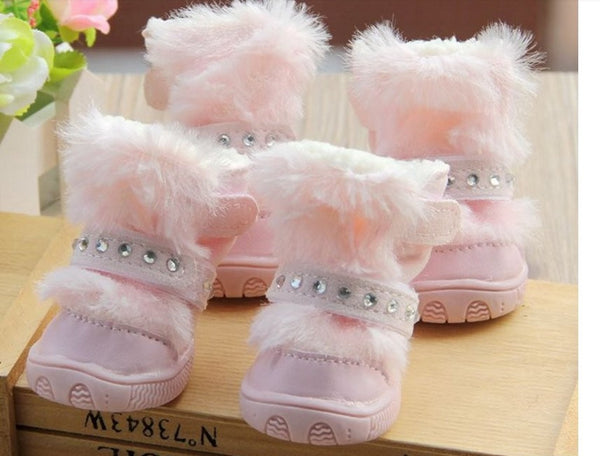 Luxury Fluffy Rhinestone Pet Shoes