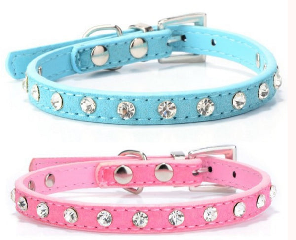 Leather Crystal Rhinestone Pet Collar
